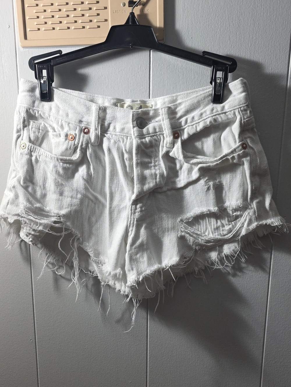 Free People White Distressed Denim Cutoff Shorts
